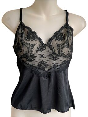 VTG Womens Small Black Babydoll Y2K Fairy Grunge Coquette Satiny Lace Cami *Flaw